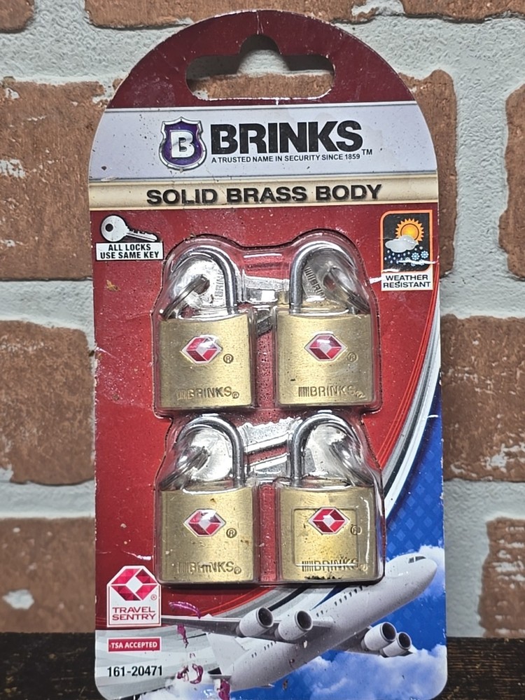 Brinks Solid Brass Locks (4) with Keys TSA Accepted Manufactured Sealed READ