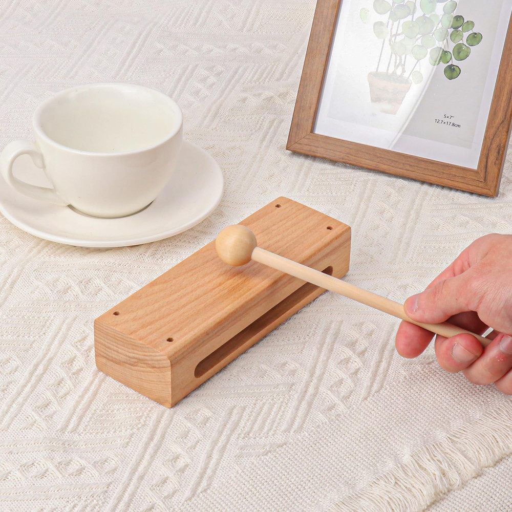 2 Set Solid Wood Rhythm Block Mallet Musical Instrument Percussion Blocks Hand