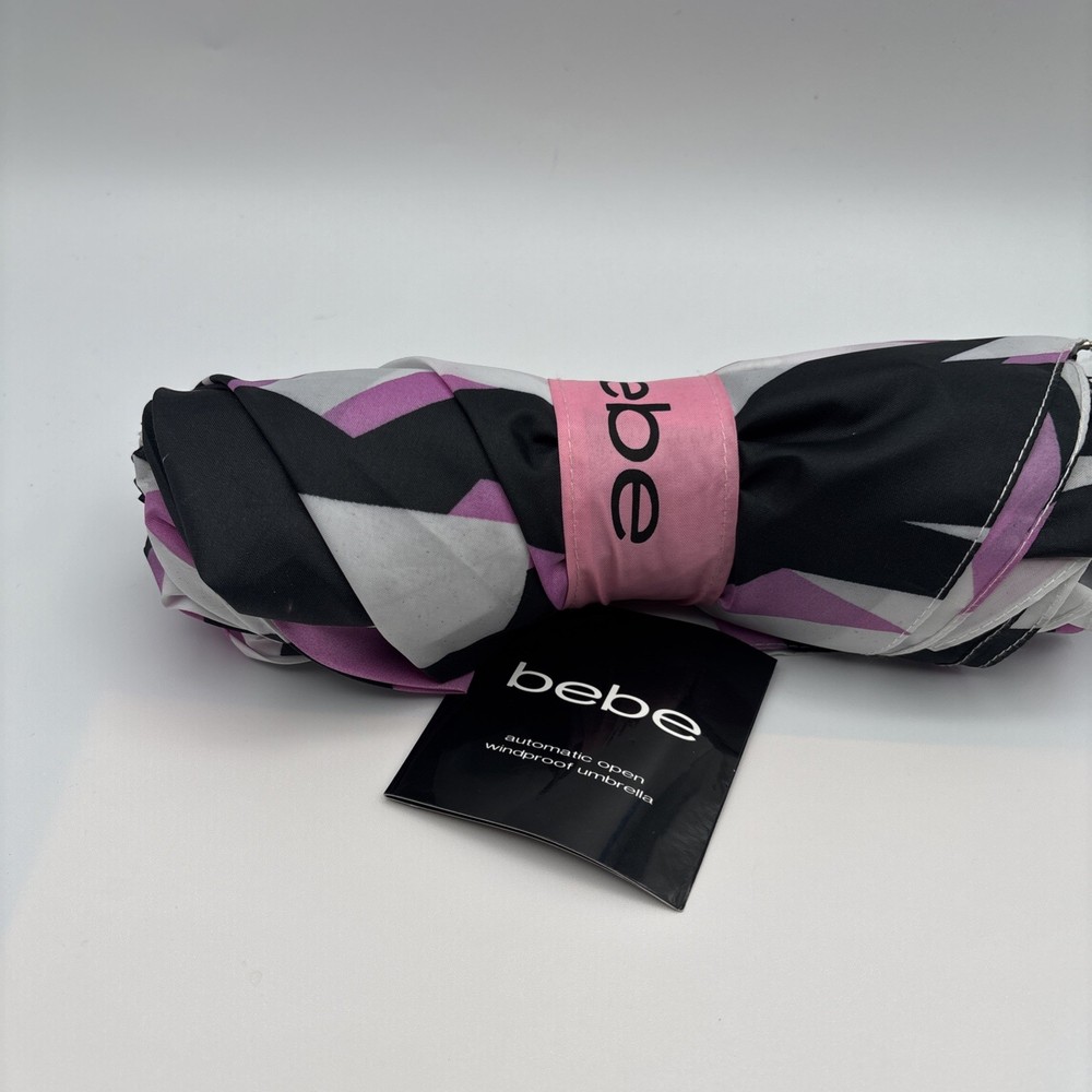 BEBE AUTO open umbrella WINDPROOF PINK/black STRIPES NWT