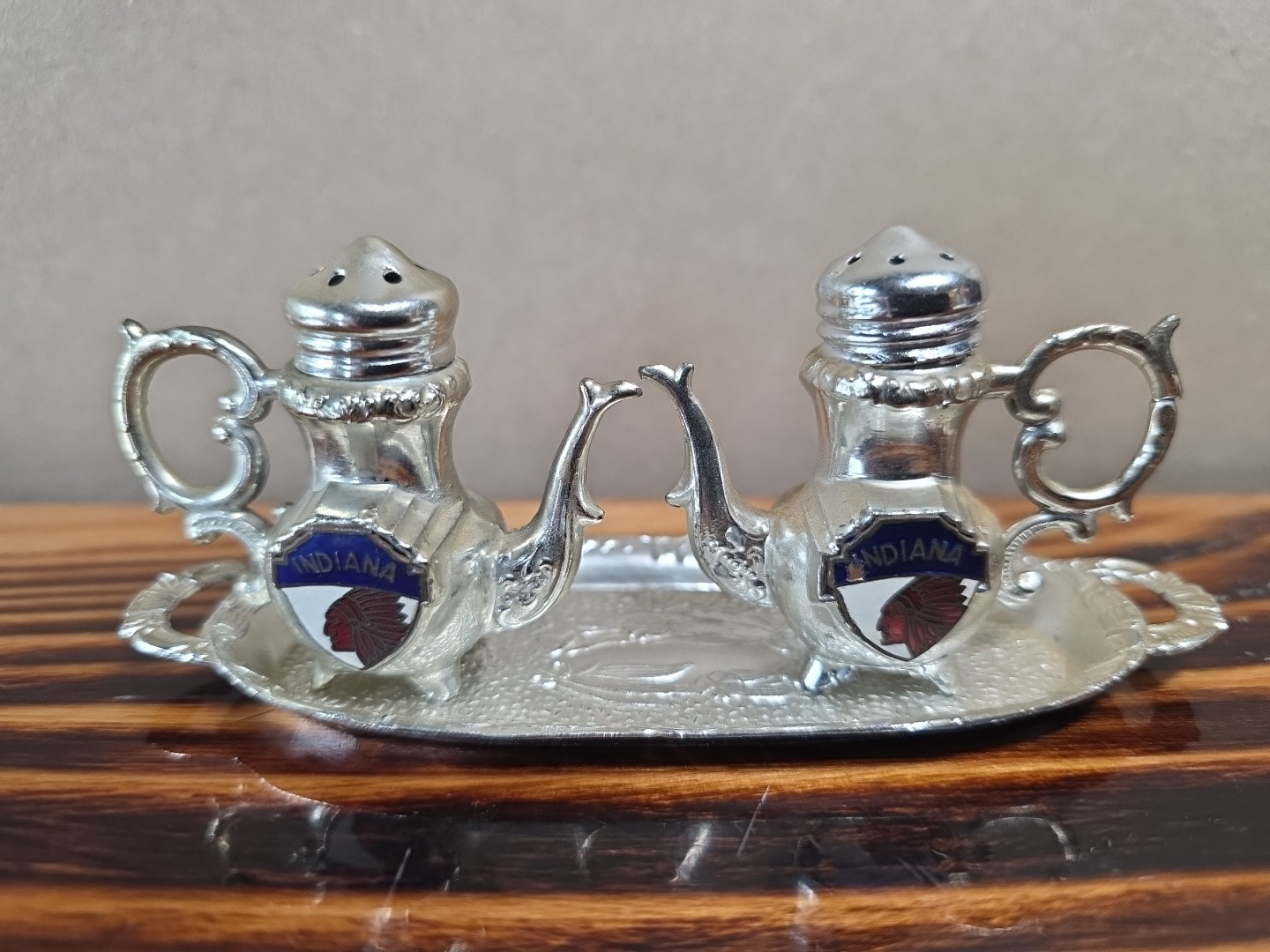 Vintage 1960s-70s Salt & Pepper Shakers Indiana Tea Set w/ Serving Tray Japan