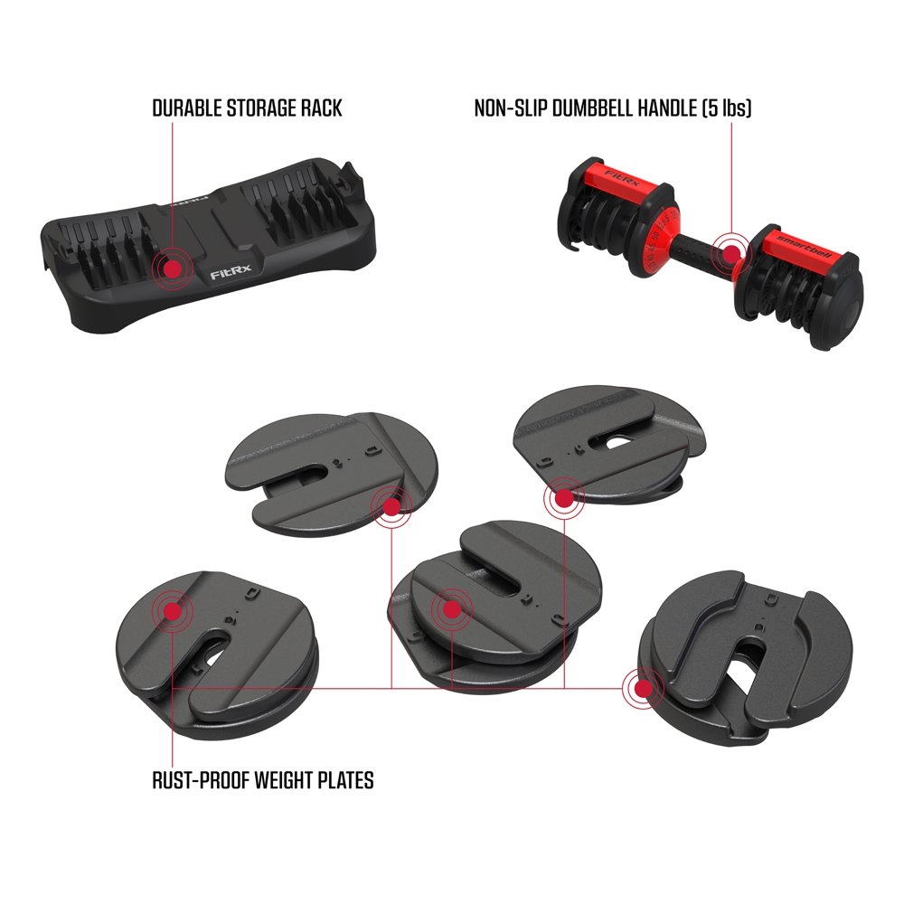 Smart Bell, Quick Select Adjustable Dumbbell, 5-52.5 Lbs., Black, Single