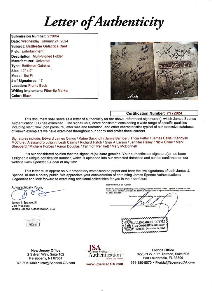 Battlestar Galactica FULL CAST Glen Larson autographed signed folder FRAMED JSA
