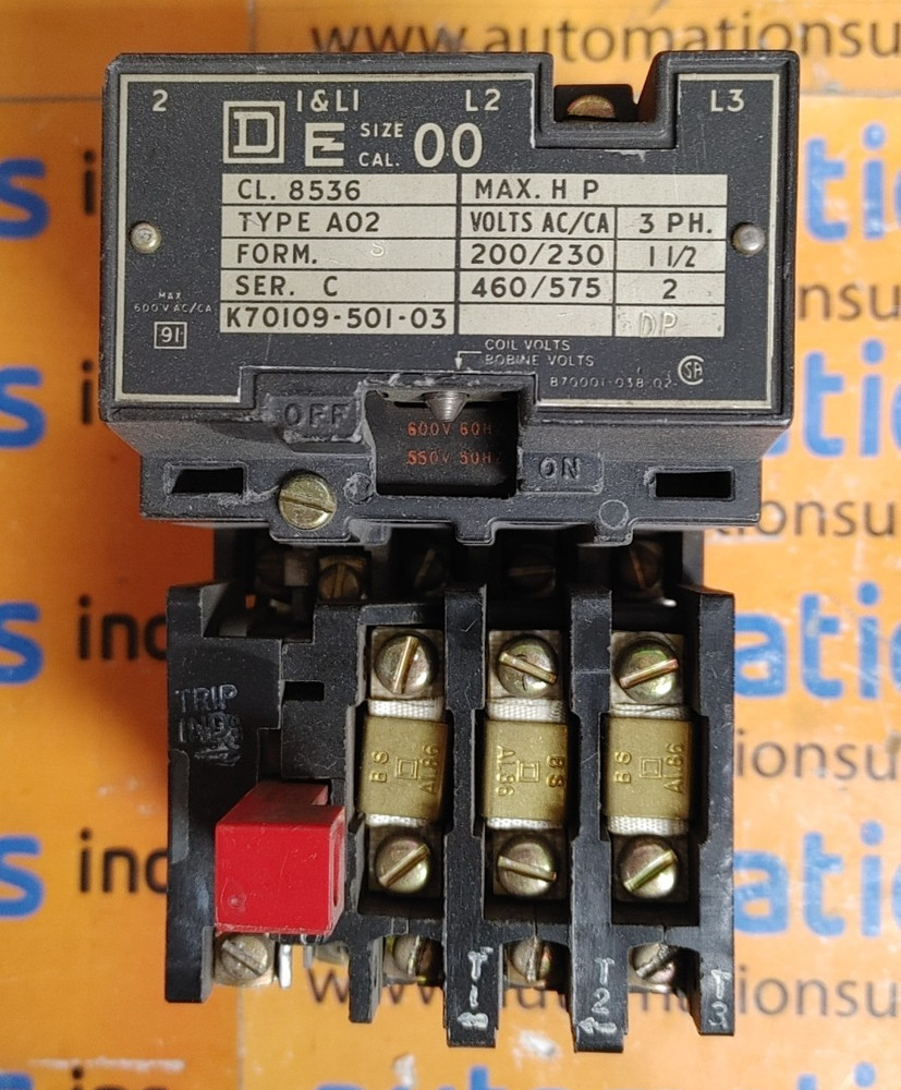 SQUARE D CLASS 8536 TYPE A02 CONTACTOR 5HP 600VAC COIL WOW!!