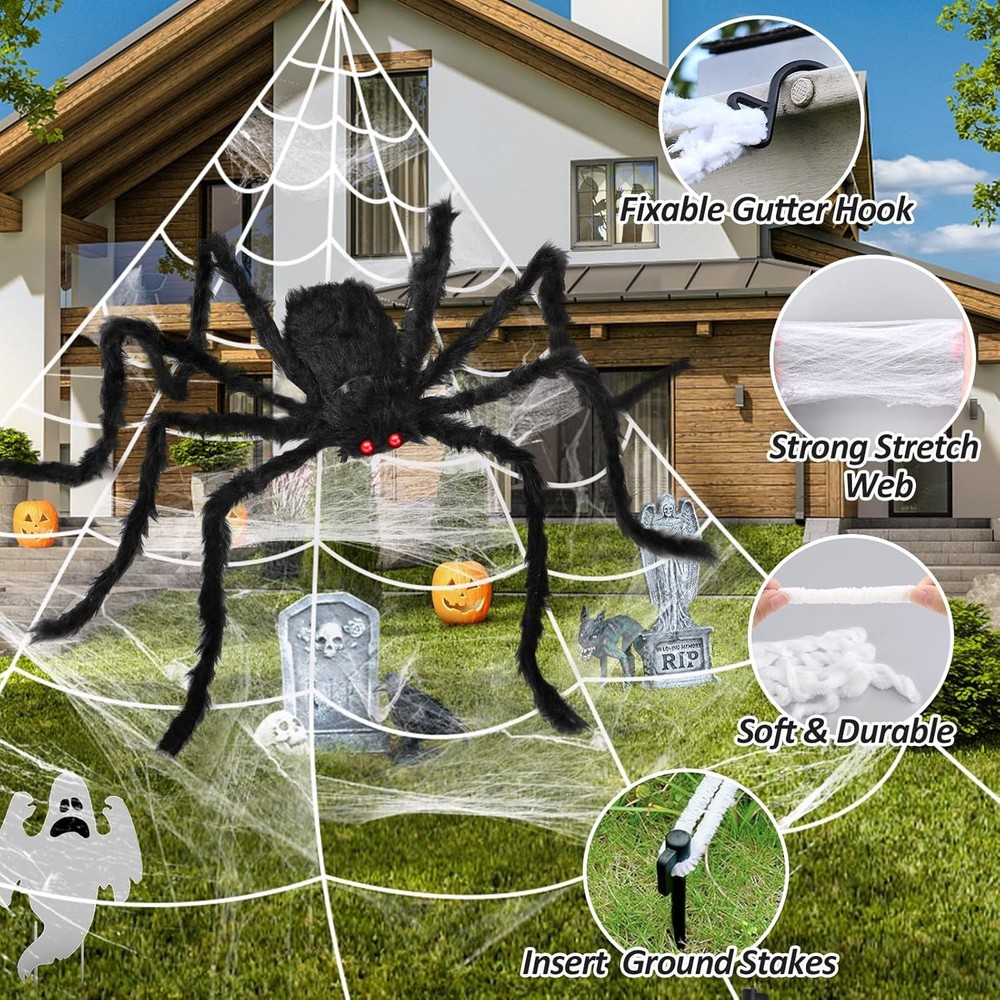 3pcs 212'' Halloween Spider Web 49" Decorations Stretch Cobweb...