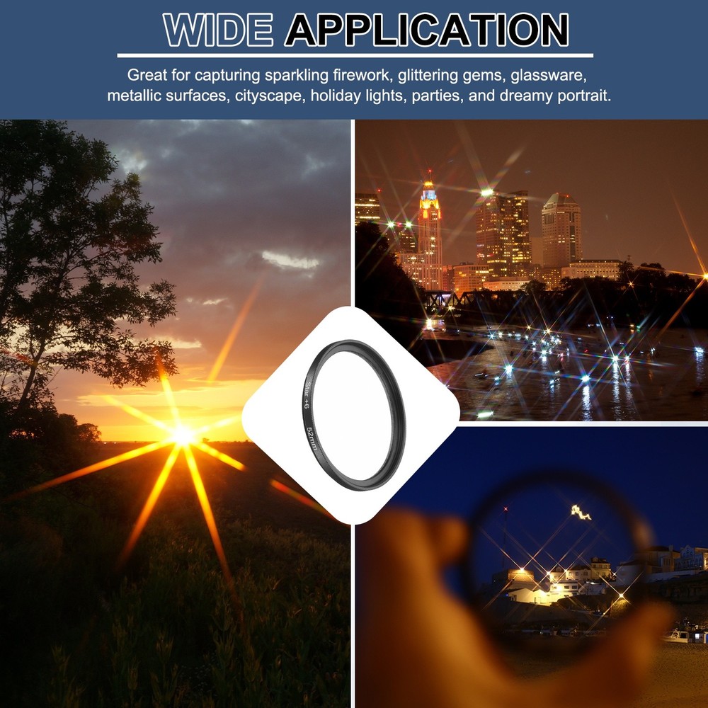 52mm Star Filter 8 Points Starburst Len Filter Variable Twinkle Effect Black