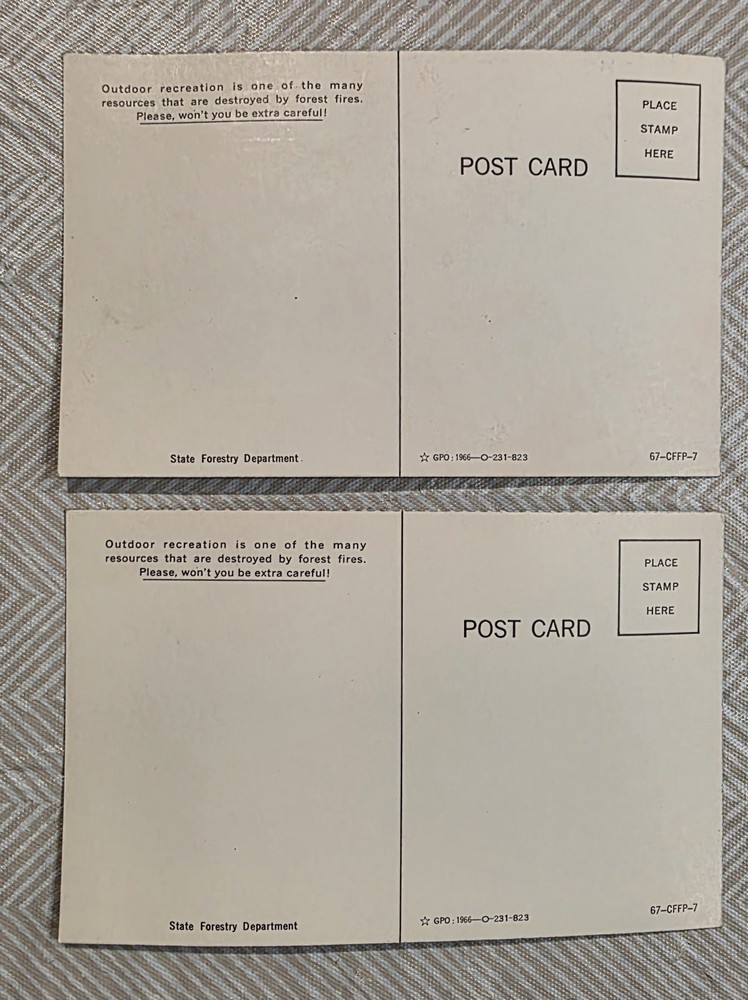 Two (2) 1966 Smokey Bear Forest Fire Prevention Postcard Forestry