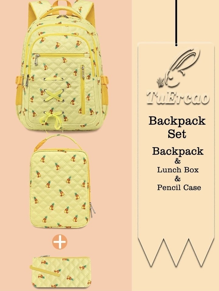 Vibrant Pineapple Backpack w/ Lunchbox And Pencil Box NWT
