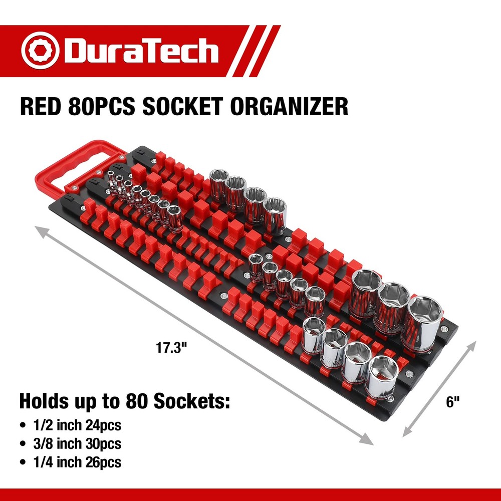 DURATECH 80PC Socket Organizer Holder 1/2" 1/4" 3/8" Drive Socket Organizer Tray