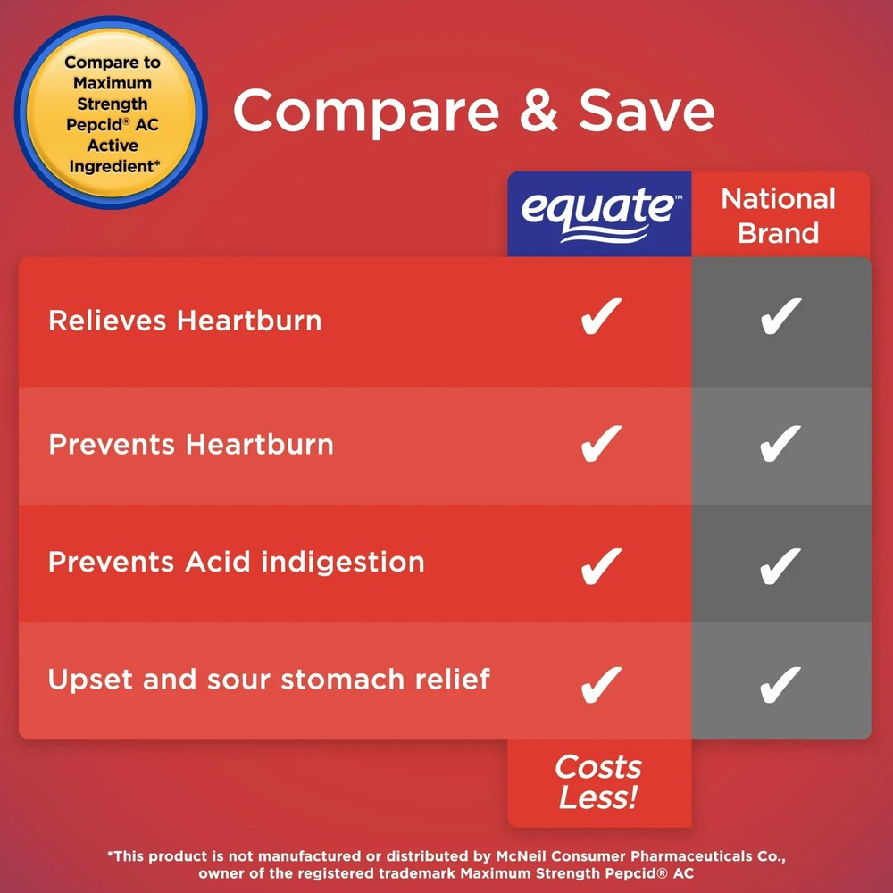 Equate Maximum Strength Famotidine Tablets, 20 mg, 200 Count
