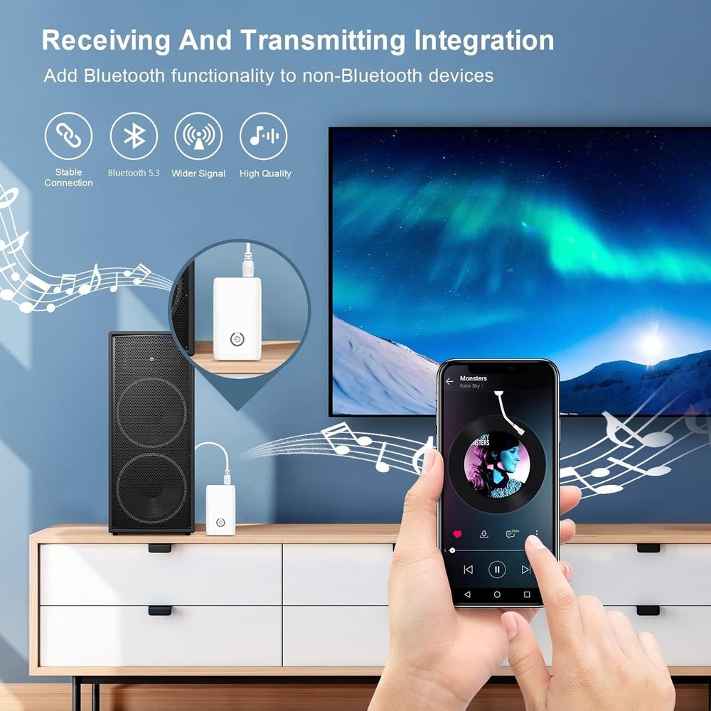 Upgraded Bleutooth 5.3 2-in-1 Transmitter Recevier Wireless AUX Adapter Car