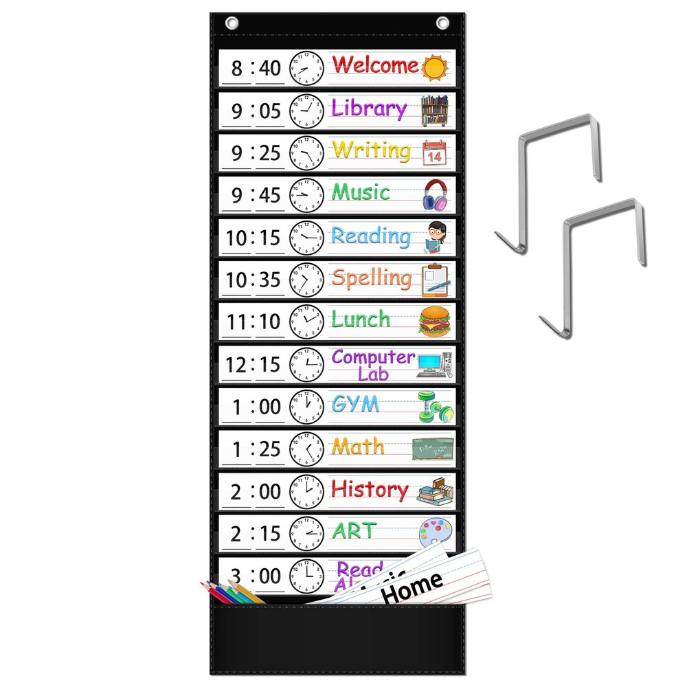 Daily Schedule Pocket Chart — 13+1 Pocket Visual Schedule for Kids, Includes ...