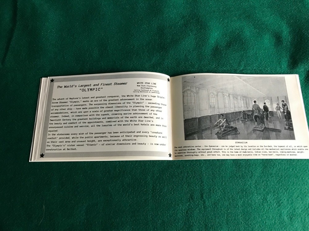 RMS OLYMPIC FIRST CLASS ACCOMMODATIONS BOOKLET 1911 REPLICA