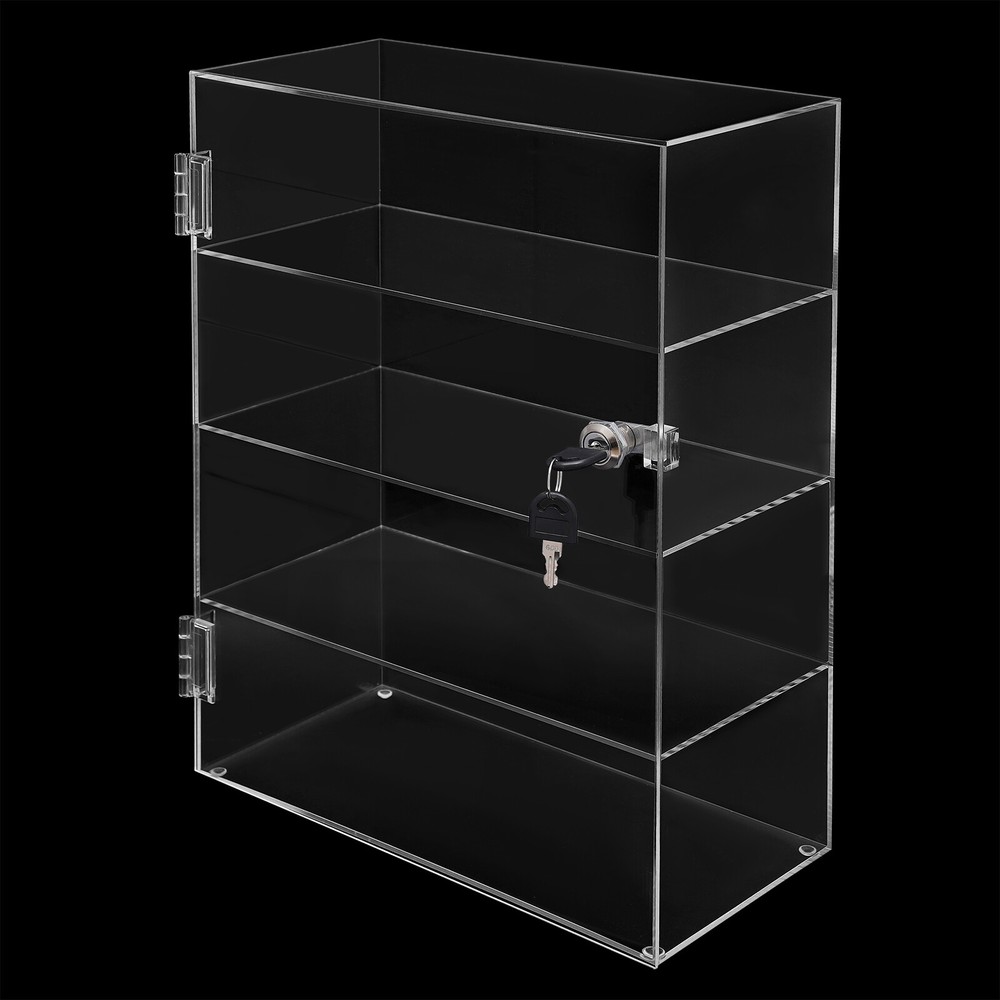 4-Layer Clear Acrylic Countertop Display Case Locking Cabinet Show Box Case