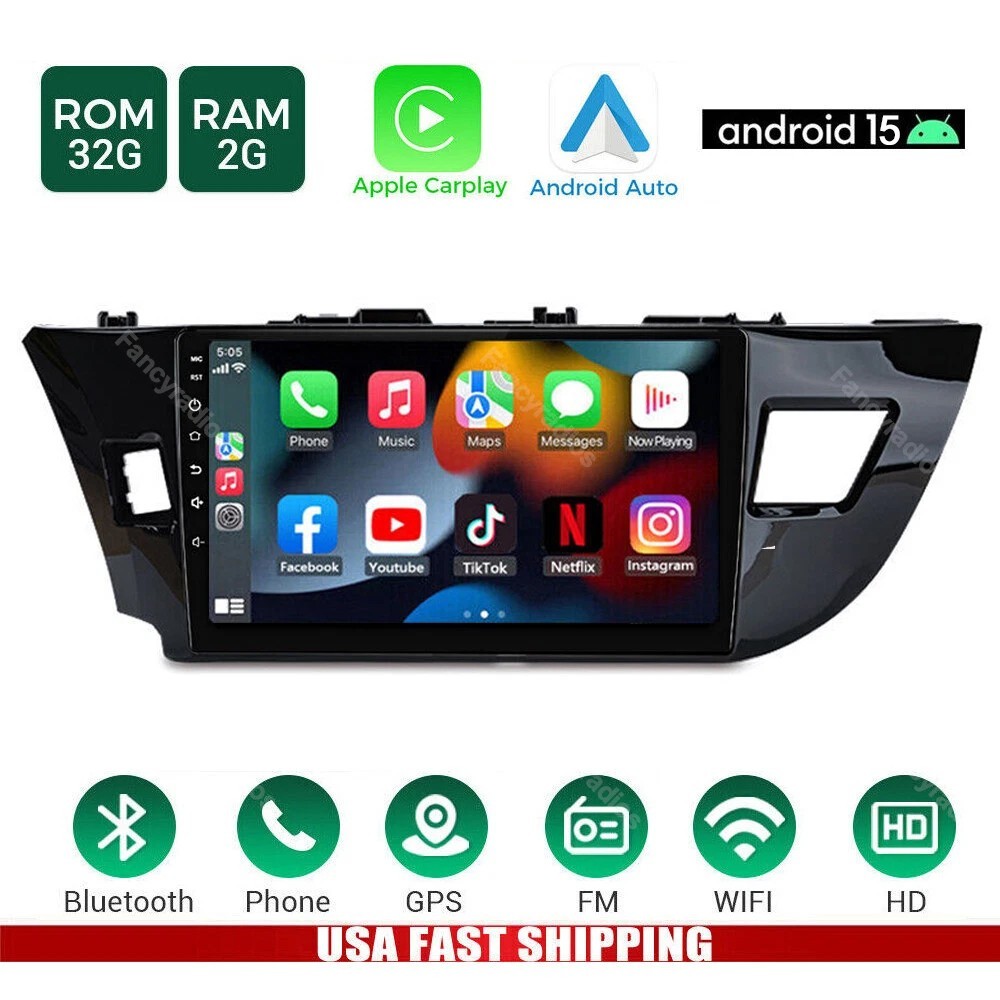 Apple Carplay Android 15 For Toyota Corolla 2014-2016 Car Stereo Radio GPS Navi