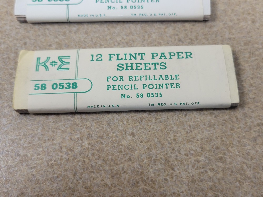 Vtg K&E Keuffel & Esser Refillable Plastic Pencil Pointer w/ Flint Paper Sheets