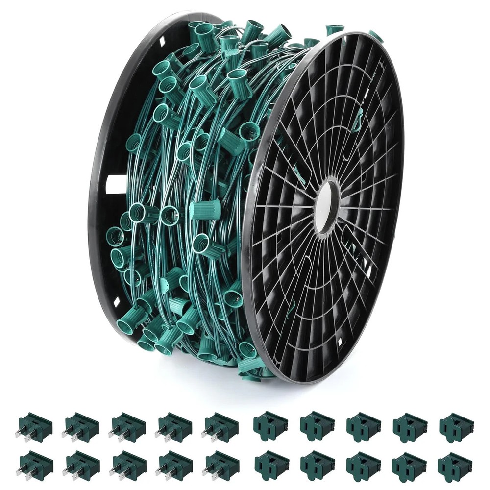 Ultimate Unicorn 500FT C9 Light Socket Set Green Wire Christmas Stringer E17