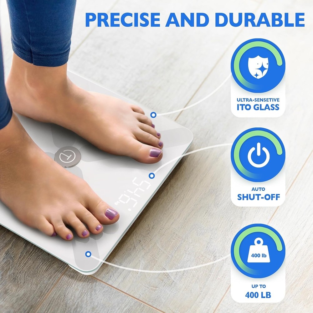 T Electronics Smart Scale for Body Weight with APP - Weight Loss Control - WHITE