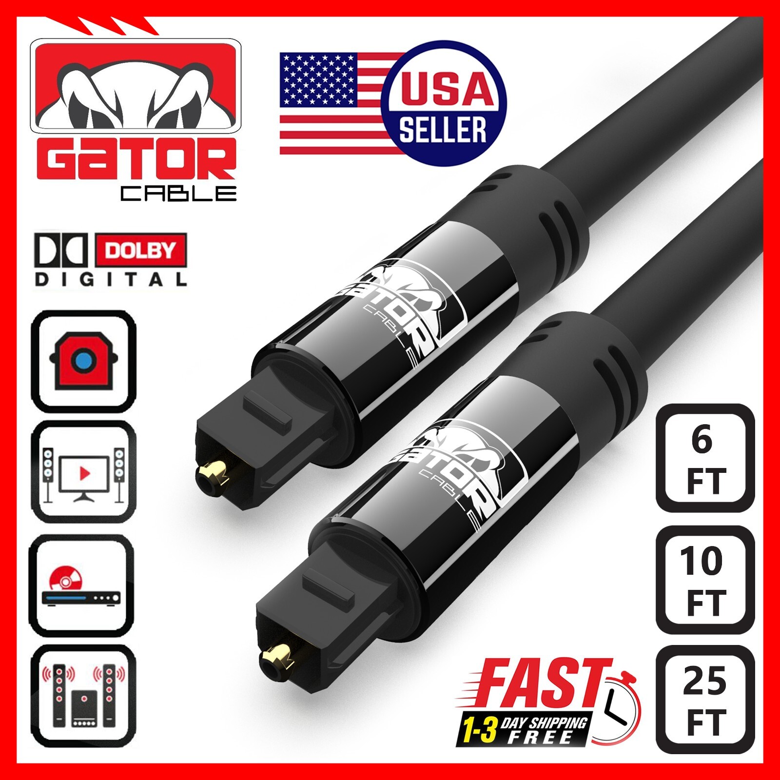 Toslink Optical Cable Digital Audio Sound Fiber Optic SPDIF Cord Wire Dolby DTS