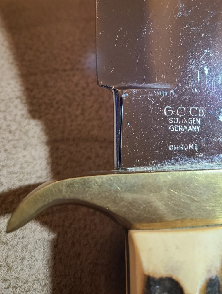 Large About 1 1/2 Pound Stag Bowie Indian Hunting Buffalo Scene Germany Chrome