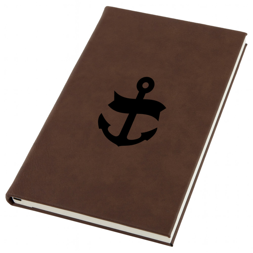Navy Anchor Engraved Leather Journal, Personal Planner with Lined Pages