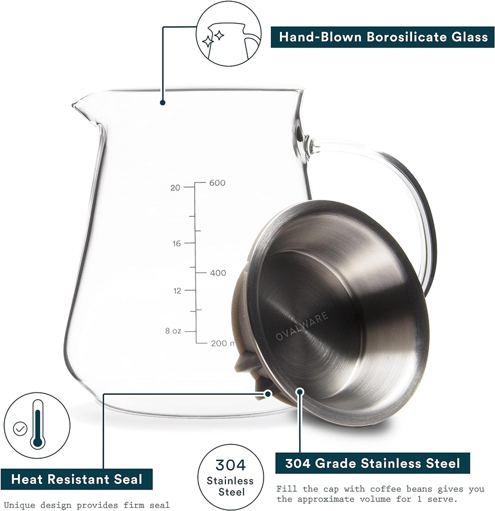 Glass Range Coffee Server for Pour over Coffee & Tea - 600Ml/20Oz Ovalware Micro