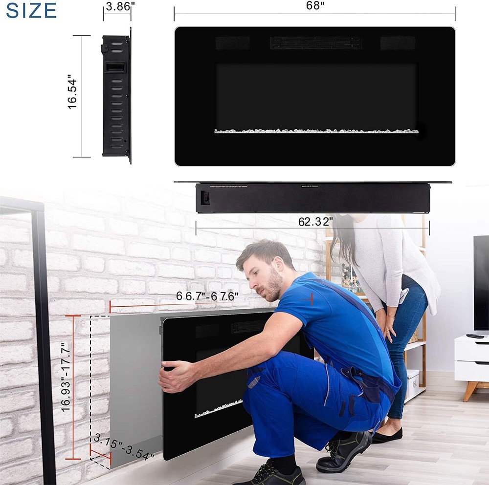 68" Electric Fireplace with Timer/Multicolor Flames/Touch Screen/Remote Control