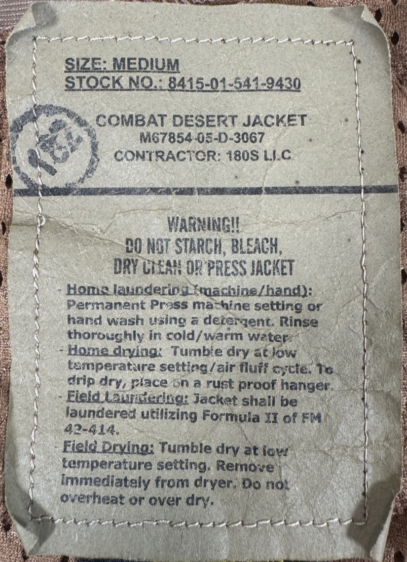 USMC Combat Desert Jacket CDJ 180S Soft Shell MARPAT Size Medium