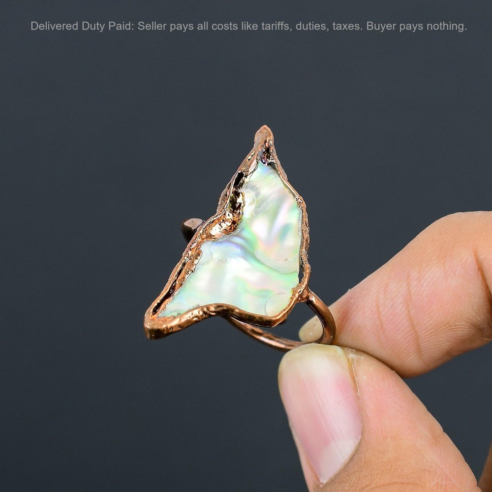 Natural Abalone Shell Stackable Wife Electroformed Promise Statement Ring Copper