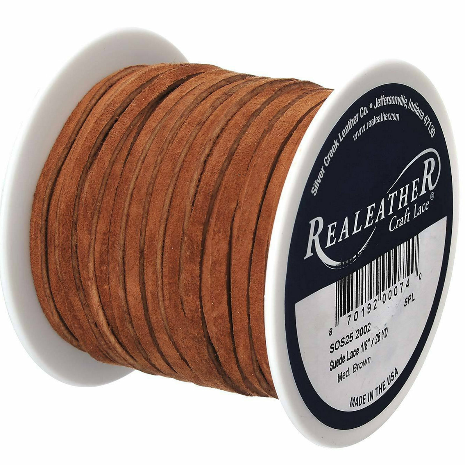 Suede Craft Lace Medium Brown 1/8" x 25 yds. by Silver Creek Realeather