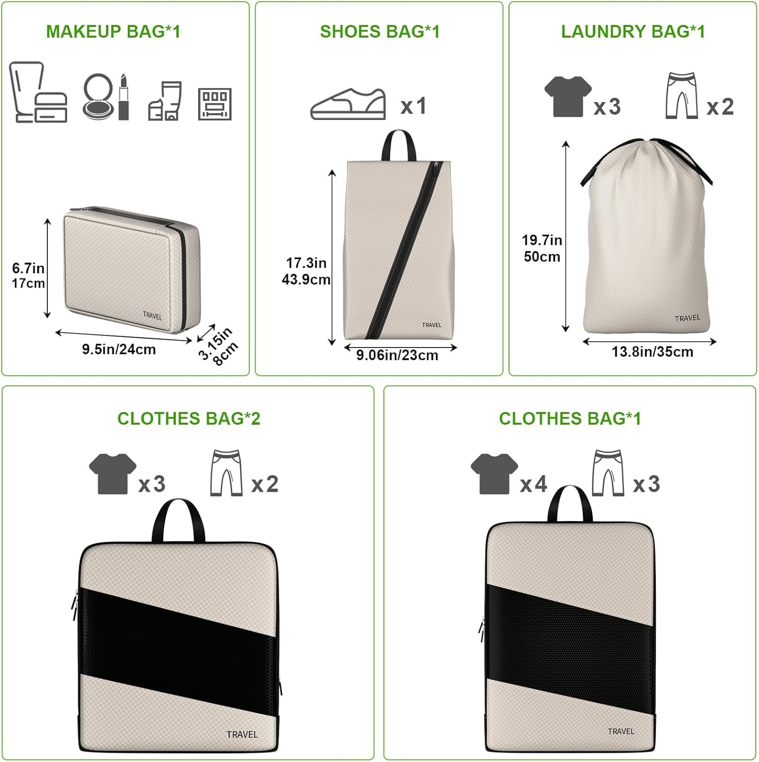 Compression Packing Cubes for Suitcases, 6 Set Travel Organizer Cubes for Tra