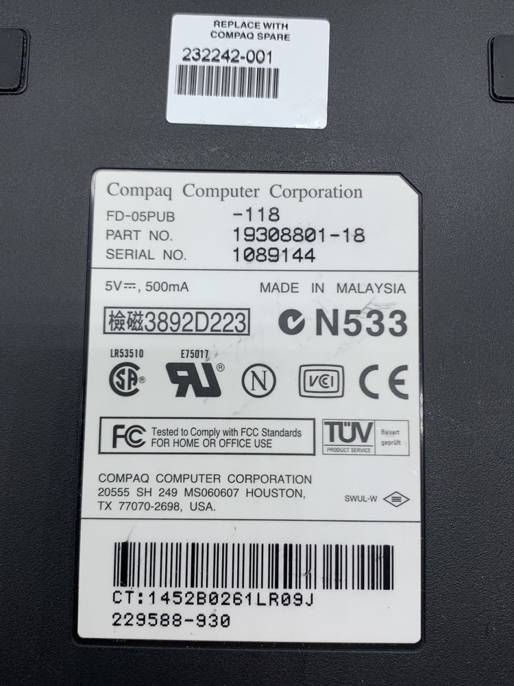 Compaq 3.5" Floppy Drive Module Model: FD-05PUB External USB FREE S/H