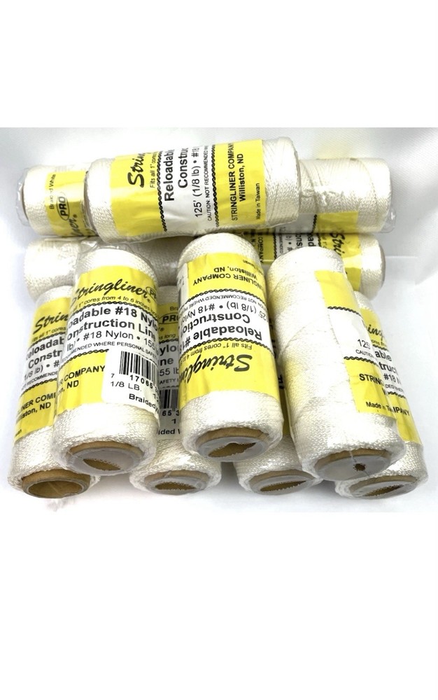12 Pieces Stringliner Reloadable #18 Nylon Construction Line Braided White 125FT