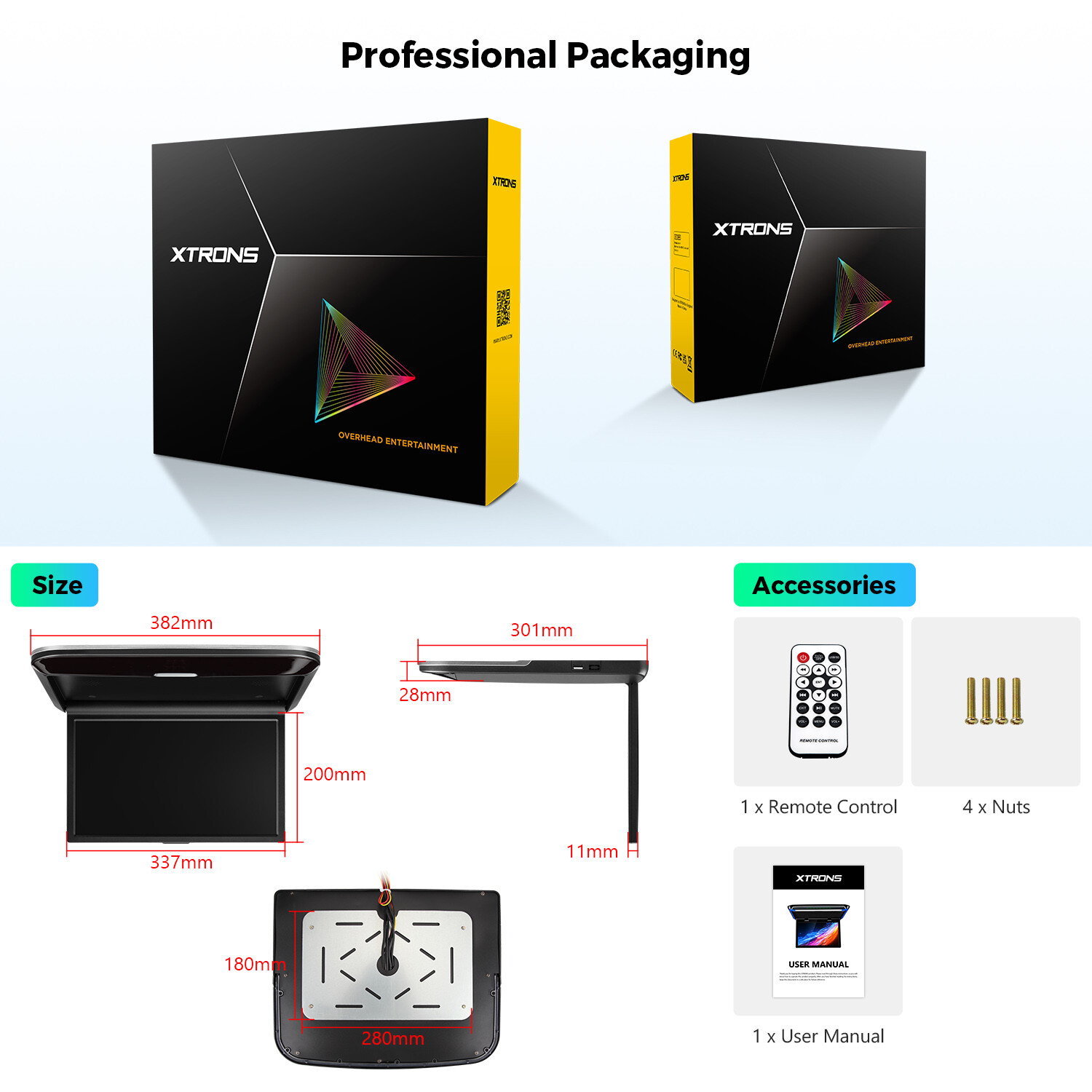 14" HD Screen Car TV Roof Flip Down Monitor 1080P Speakers HDMI AV-IN IR/FM