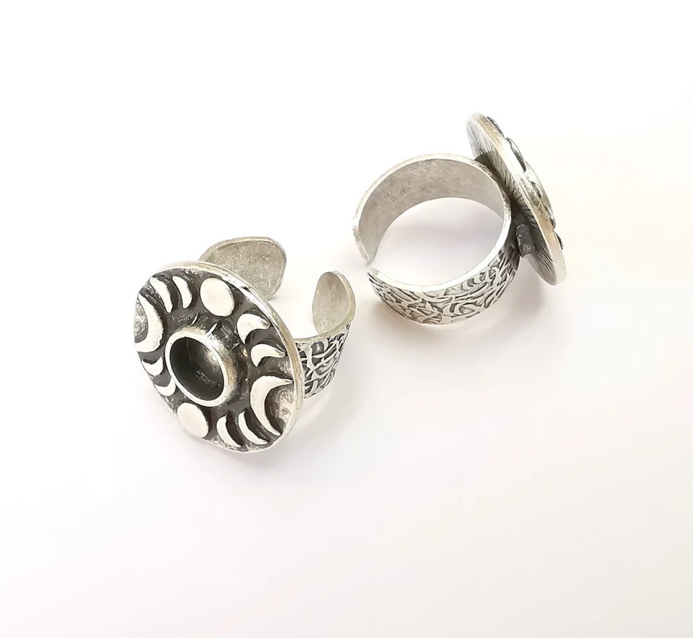 Crescent Moon Ring Blank Setting Cabochon Mounting Adjustable Resin Base Bezels