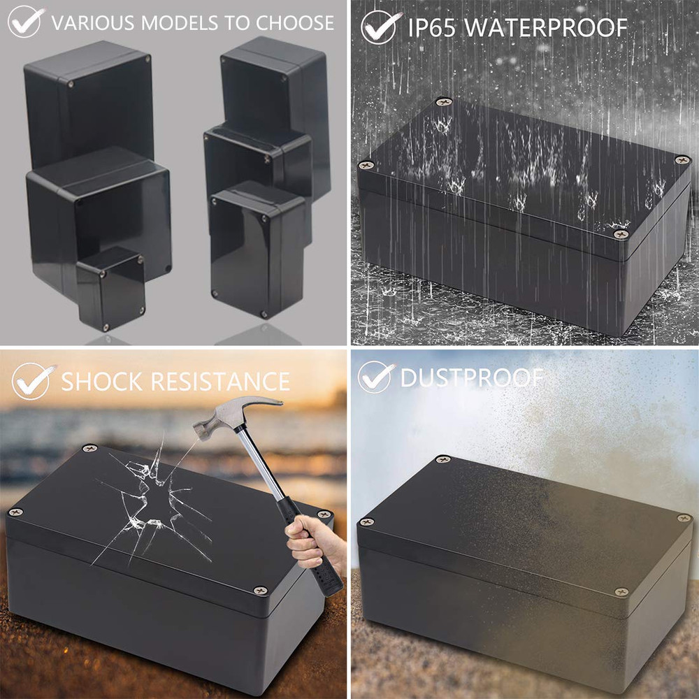 Zulkit Waterproof Plastic Project Box ABS IP65 Enclosure Black