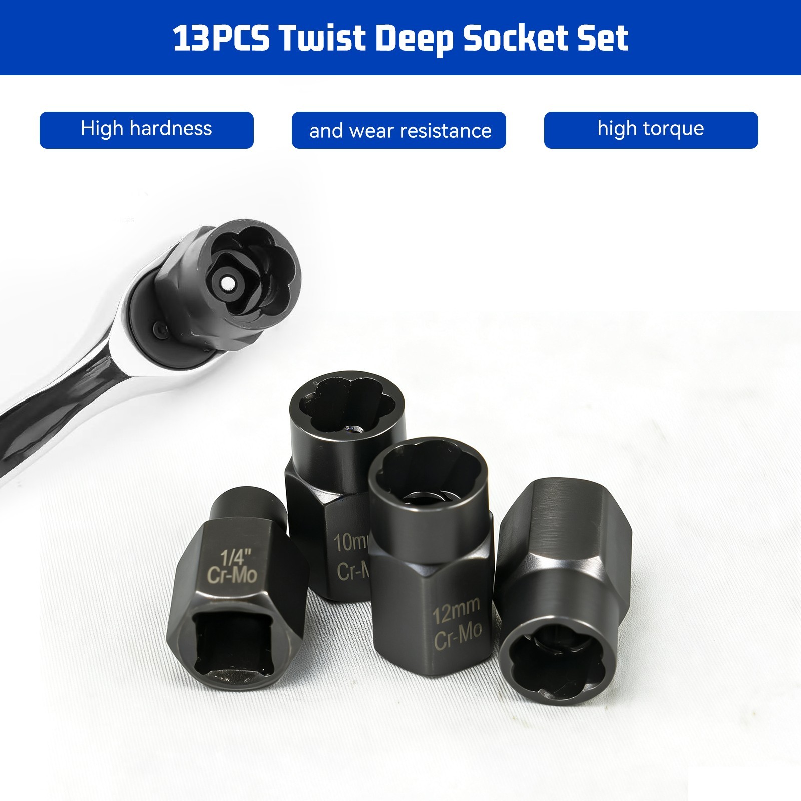 13PCS Bolt Extractor Socket Set Twist Deep Impact Nut Remover Cr-Mo Damaged Bolt