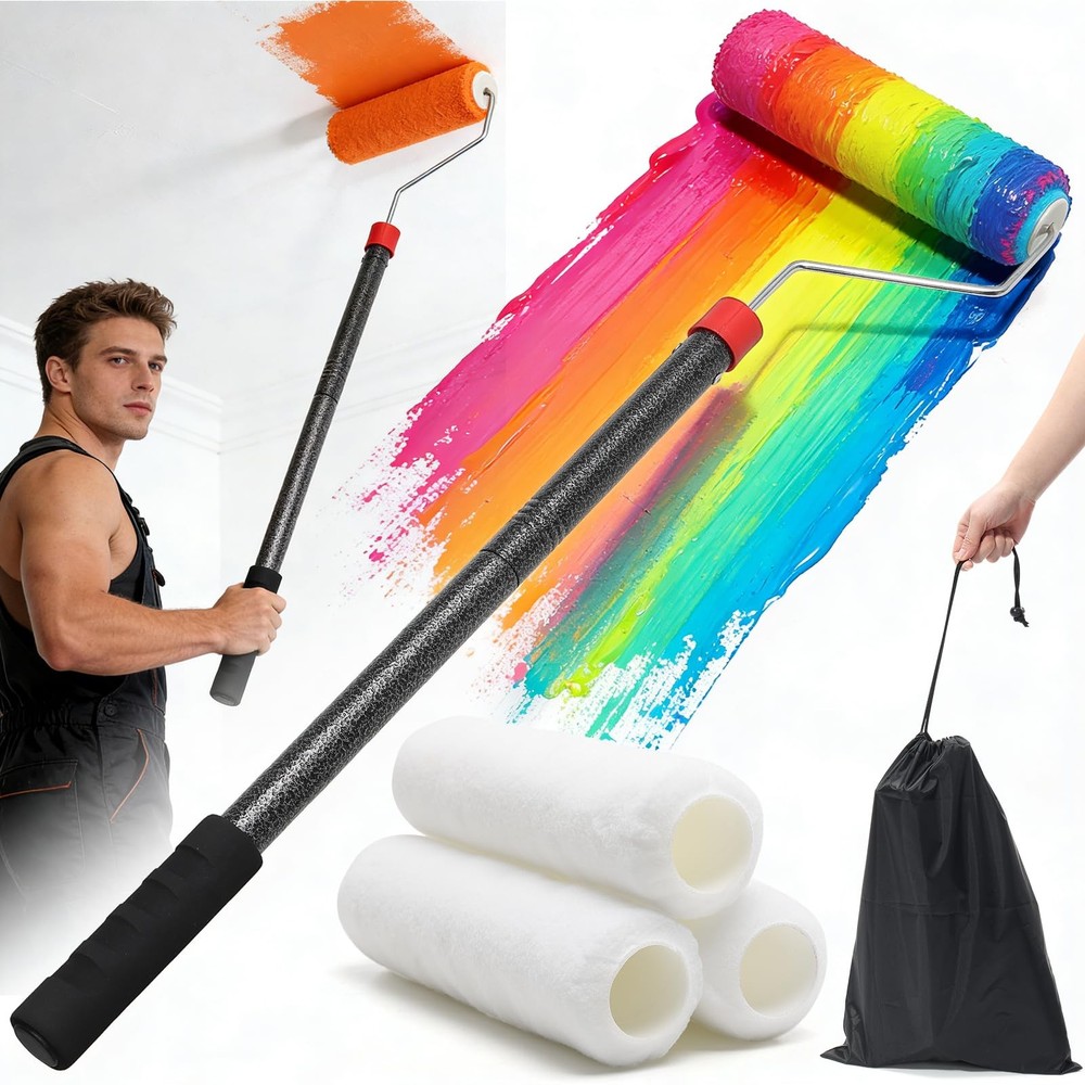 Paint Roller Brush Kit, 6 FT Extension Poles Black
