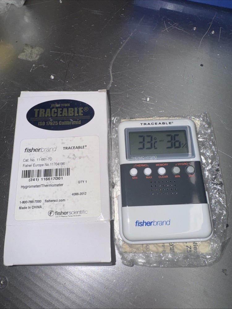 Fisher Scientific Traceable Minimum/Max Memory Thermometer Hygrometer, New LO1