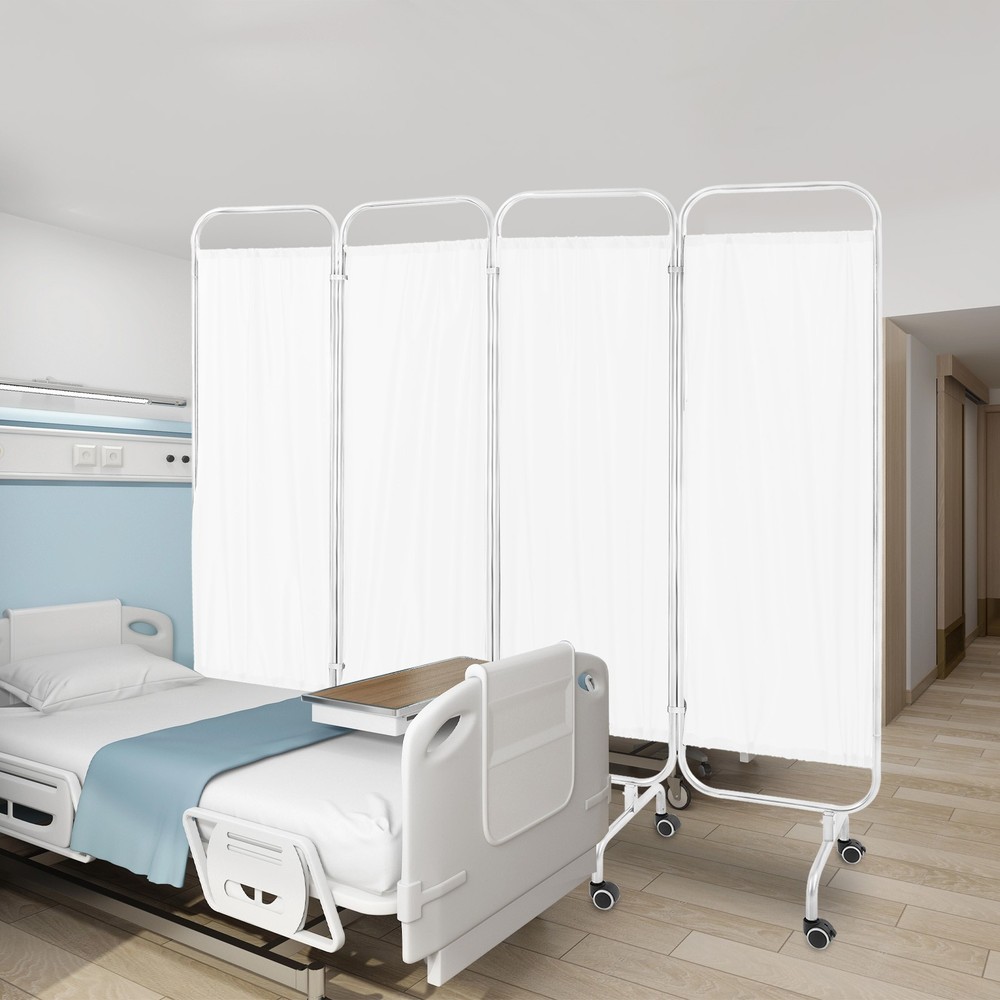 4 Panel Room Divider Rolling Folding Privacy Partition Screens Separation White
