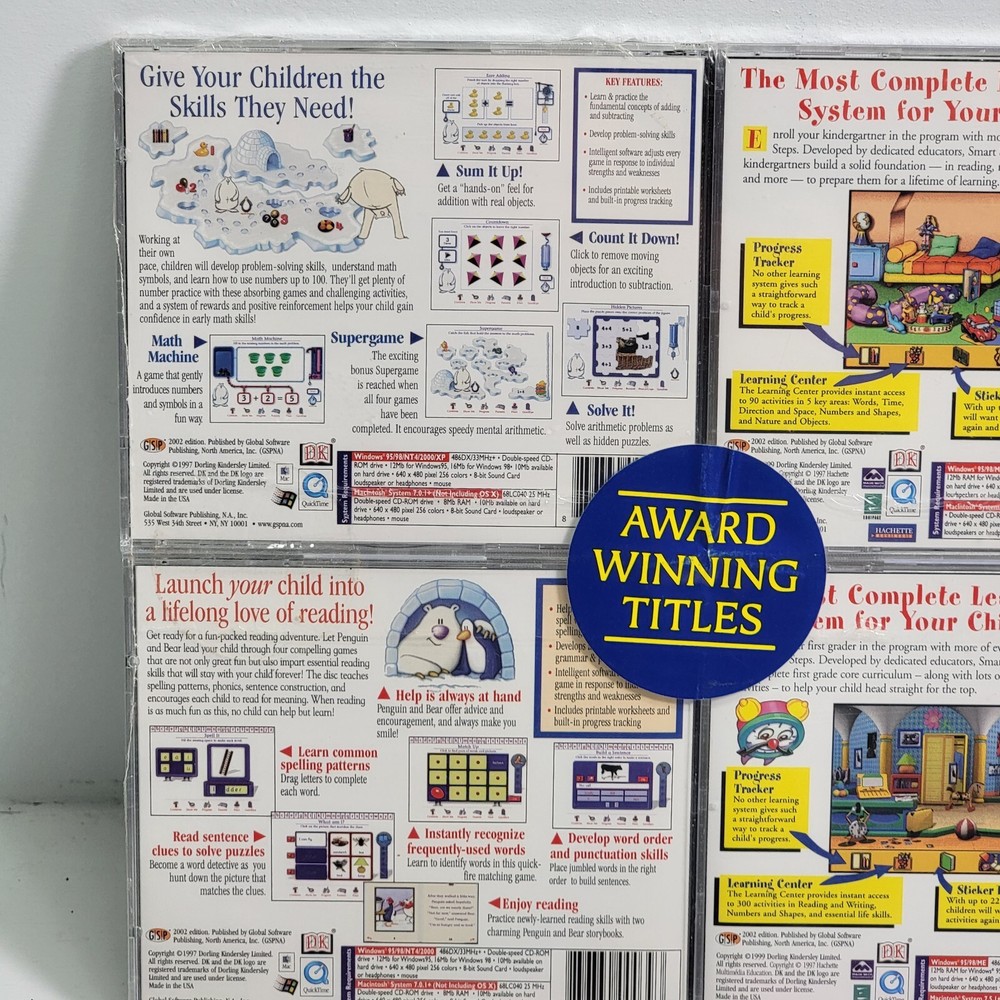 DK Interactive Learning 4 Pack CD-ROM Kindergarten 1st Grade Math Reading Games