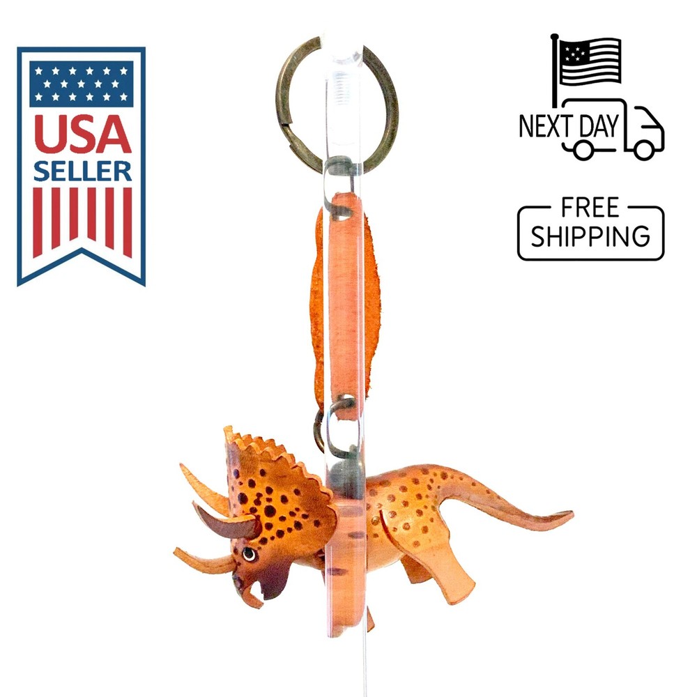 Triceratops Handmade Leather Keyring