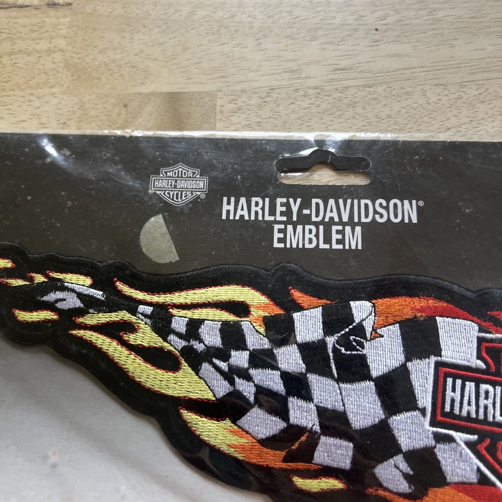 Authentic Vintage Harley-Davidson Bar Shield Checkered Flag Emblem Patch XL