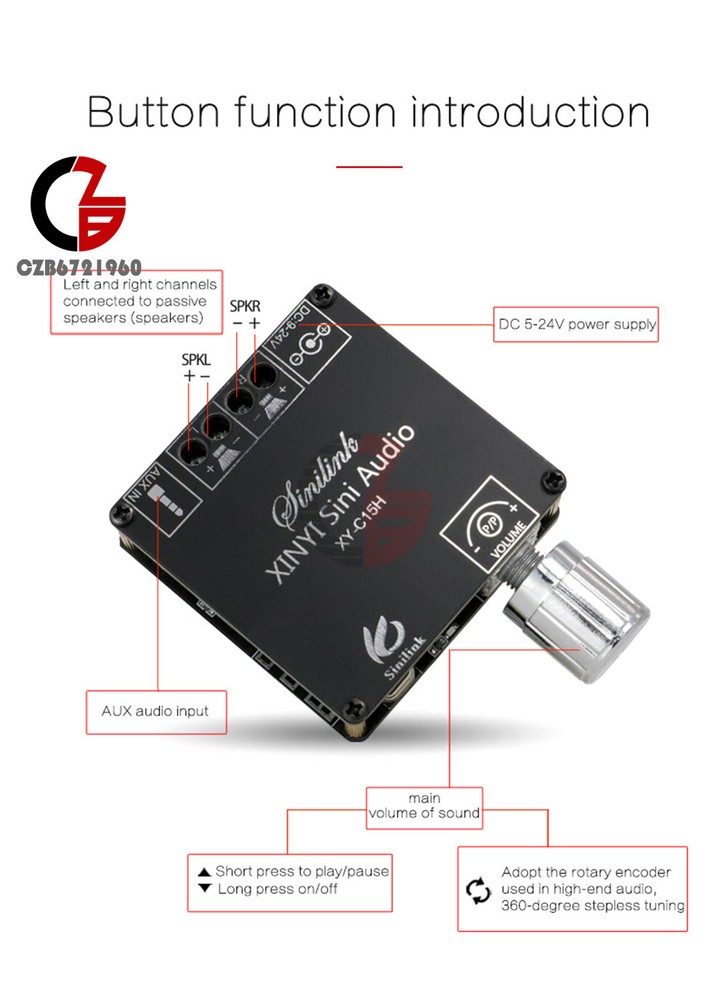 C15H Mini Bluetooth Wireless Audio Digital Power Amplifier Stereo Board 20Wx2
