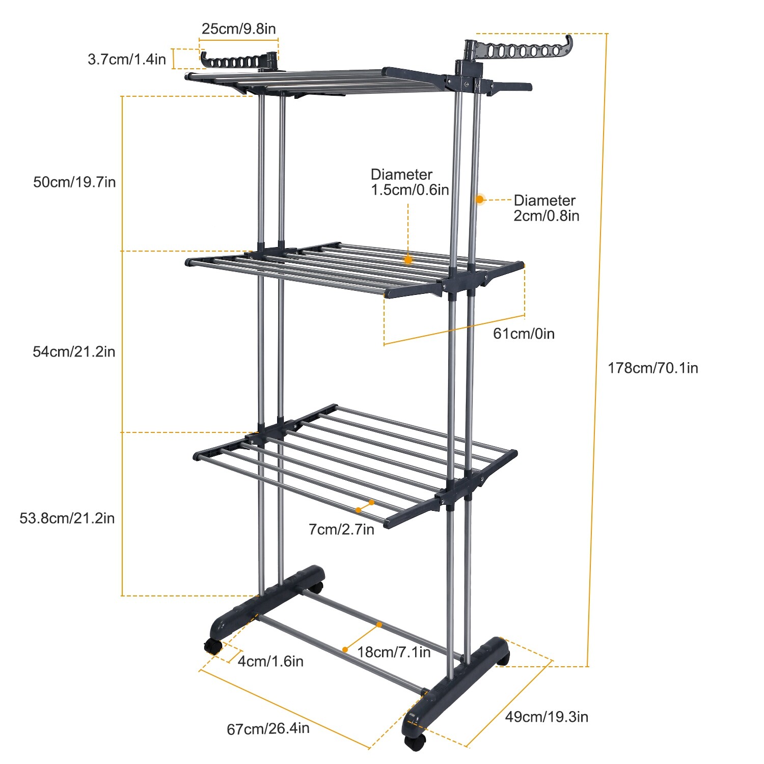 3Tier Clothes Laundry Organizer Folding Drying Rack Clothes Dryer Hanger Stand