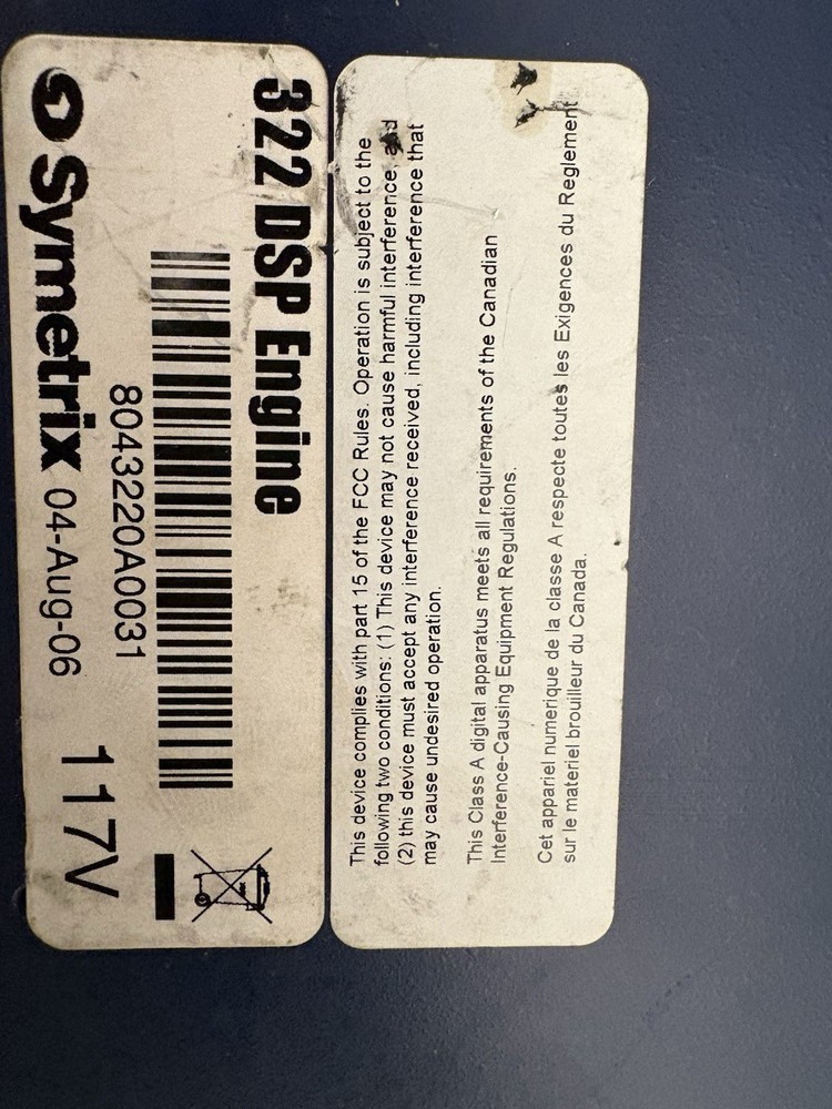 Symetrix 322 DSP Engine Audio Processor Untested
