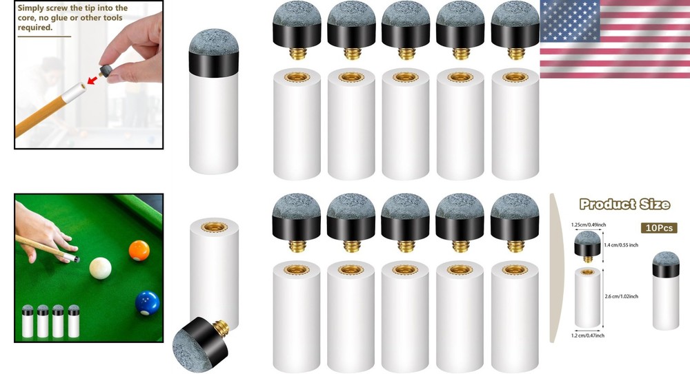 Gray Pool Cue Tip Replacement Set - 10 Durable Leather Tips Included