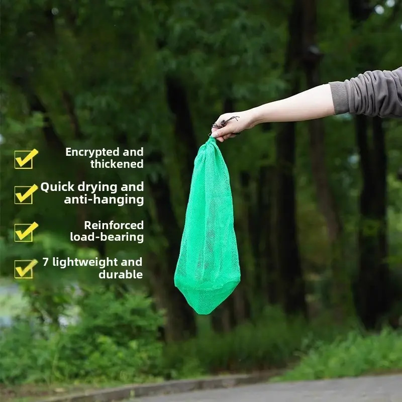 Fishing Net Drawstring Closure Bag Green Folding Quick Dry Lightweight