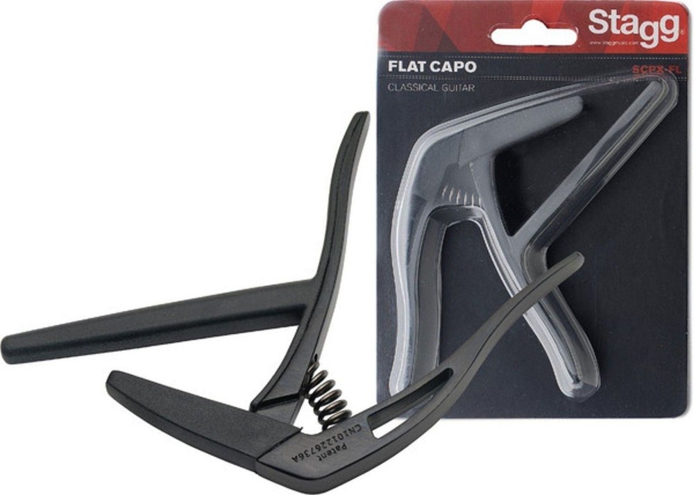Stagg SCPX-FL BK Black Guitar Capo Flat Trigger Shape Great for Classical Guitar