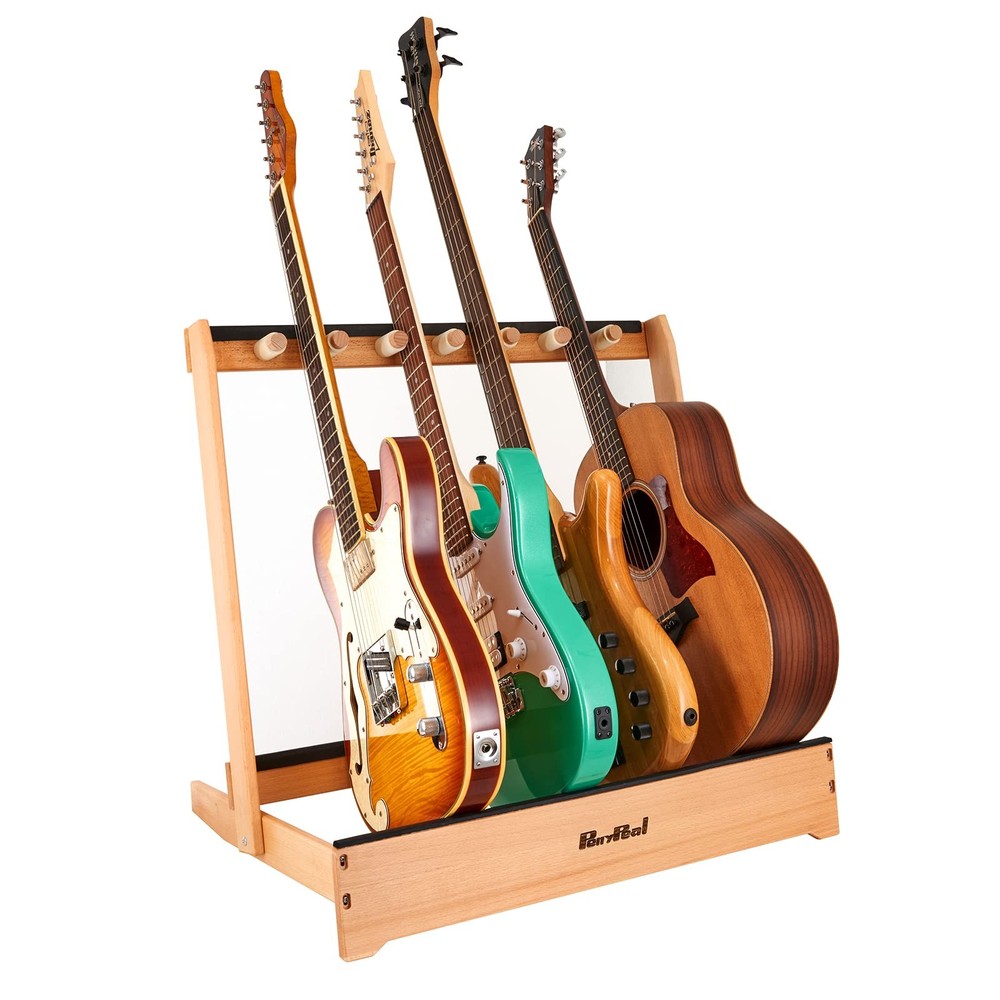 Guitar Stand - Folding Design, Solid Beech Wood, Multiple Guitar Rack with Re...