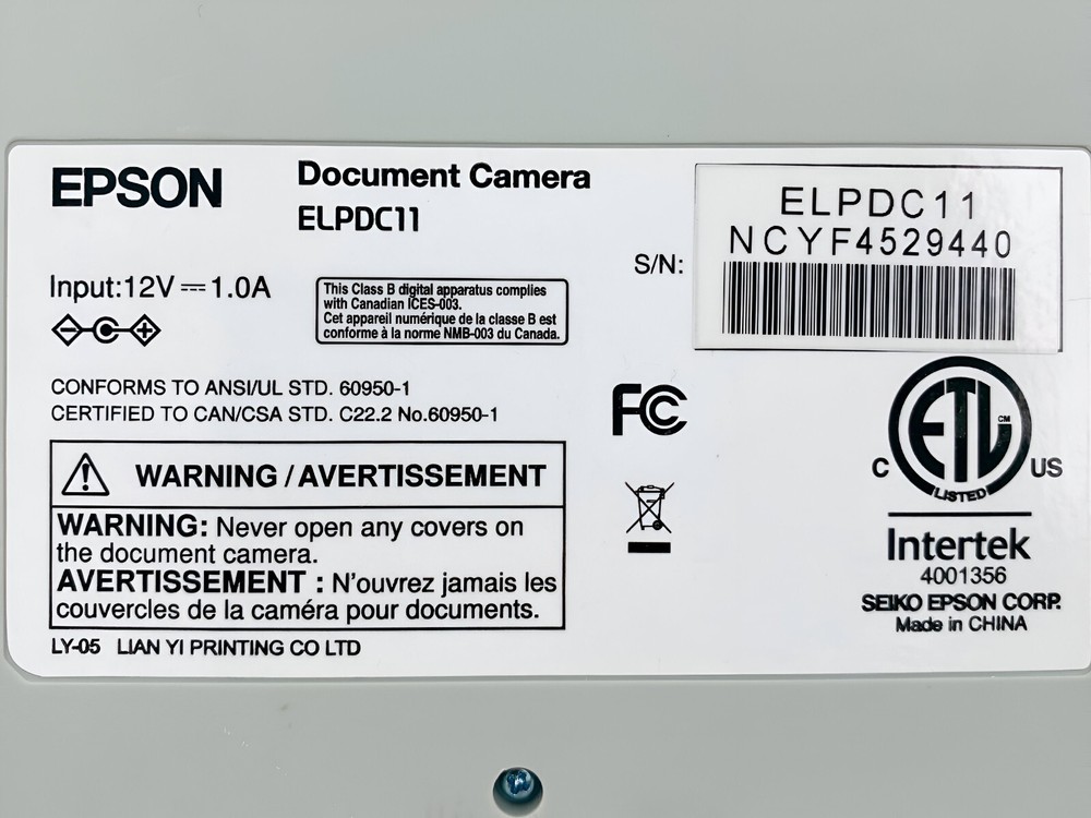 Epson ELPDC11 30FPS 10x Digital Zoom Document Camera Projector USB 2.0 w/Bundle